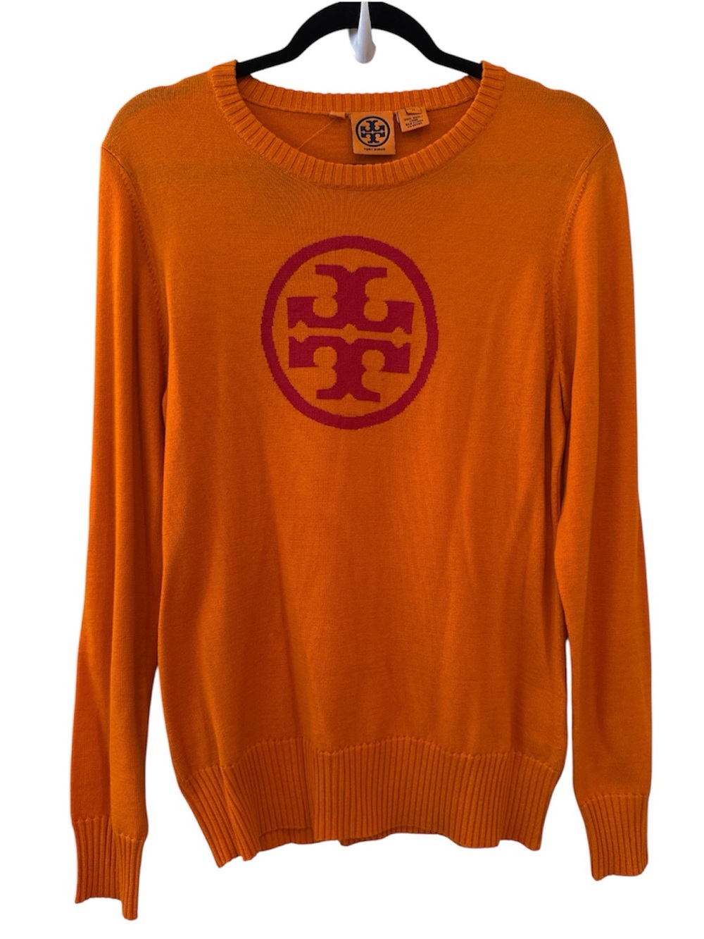 ⭐️NWT⭐️Tory Burch Logo Orange & Pink Crewneck Sweater. Size M